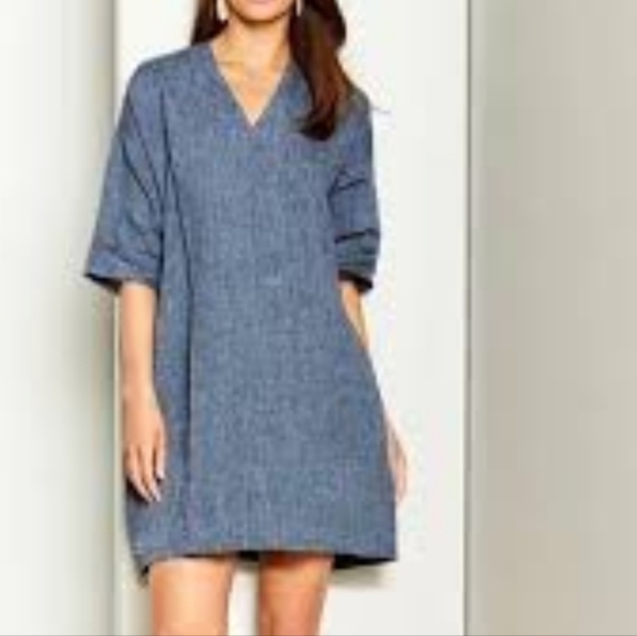 bryn Walker Dresses & Skirts - Bryn Walker Bingley  V-Neck Pockets Shift Dress Lagenlook